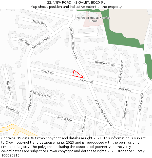 22, VIEW ROAD, KEIGHLEY, BD20 6JL: Location map and indicative extent of plot