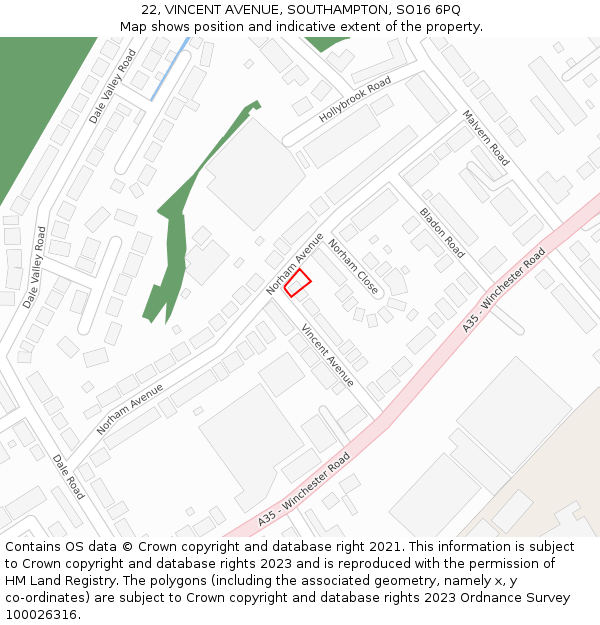 22, VINCENT AVENUE, SOUTHAMPTON, SO16 6PQ: Location map and indicative extent of plot