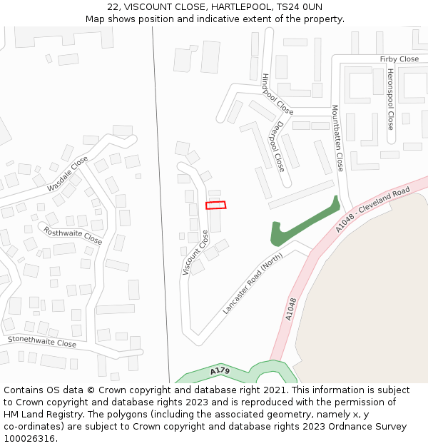 22, VISCOUNT CLOSE, HARTLEPOOL, TS24 0UN: Location map and indicative extent of plot