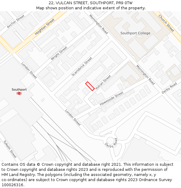 22, VULCAN STREET, SOUTHPORT, PR9 0TW: Location map and indicative extent of plot