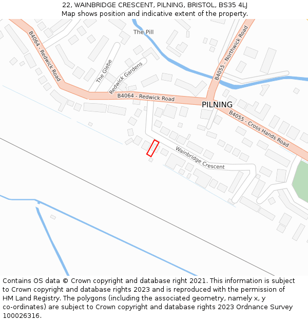 22, WAINBRIDGE CRESCENT, PILNING, BRISTOL, BS35 4LJ: Location map and indicative extent of plot