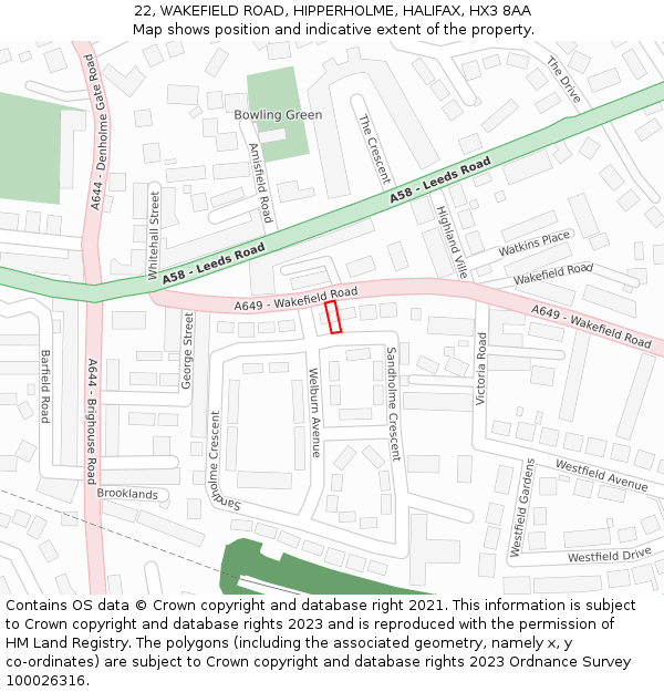 22, WAKEFIELD ROAD, HIPPERHOLME, HALIFAX, HX3 8AA: Location map and indicative extent of plot