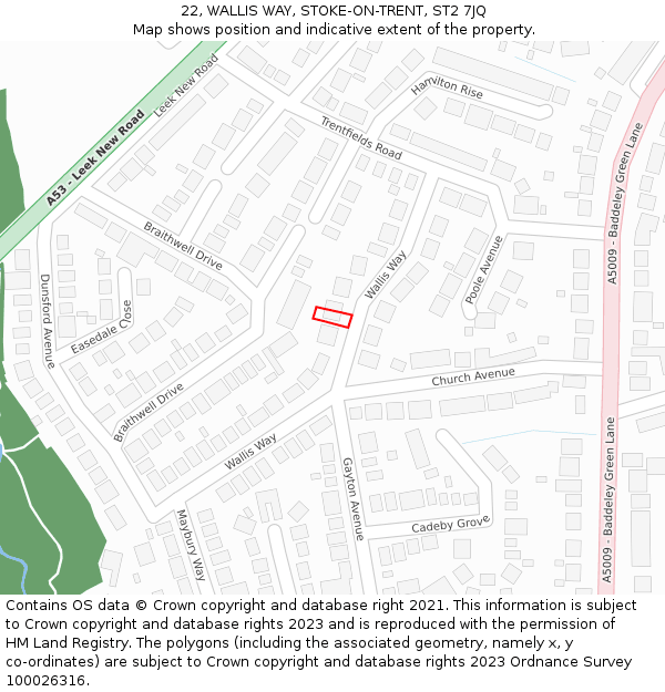 22, WALLIS WAY, STOKE-ON-TRENT, ST2 7JQ: Location map and indicative extent of plot