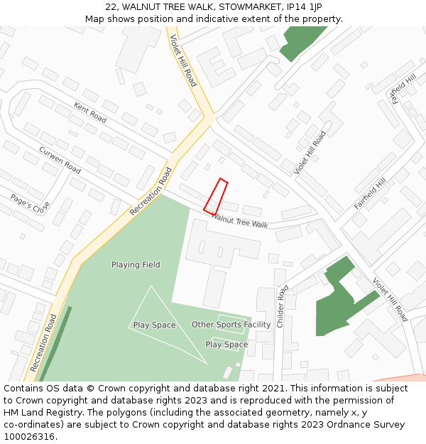 22, WALNUT TREE WALK, STOWMARKET, IP14 1JP: Location map and indicative extent of plot