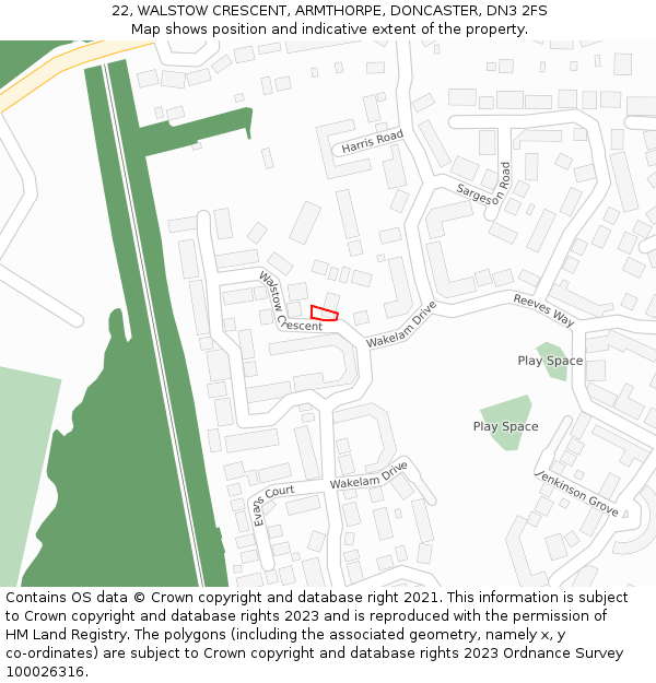 22, WALSTOW CRESCENT, ARMTHORPE, DONCASTER, DN3 2FS: Location map and indicative extent of plot