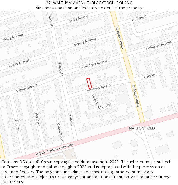 22, WALTHAM AVENUE, BLACKPOOL, FY4 2NQ: Location map and indicative extent of plot