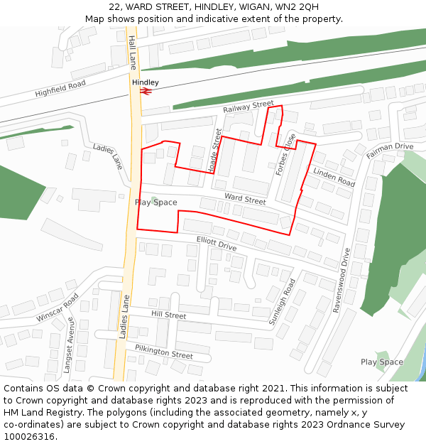 22, WARD STREET, HINDLEY, WIGAN, WN2 2QH: Location map and indicative extent of plot