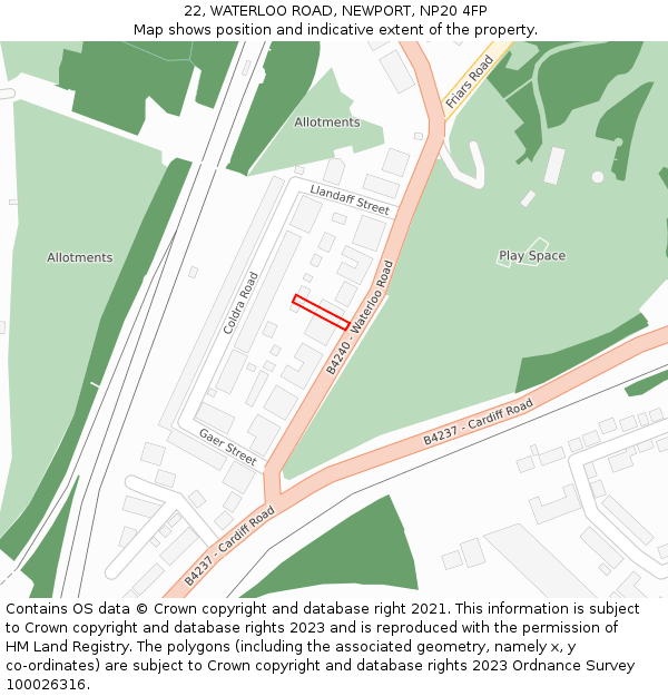 22, WATERLOO ROAD, NEWPORT, NP20 4FP: Location map and indicative extent of plot