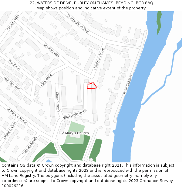 22, WATERSIDE DRIVE, PURLEY ON THAMES, READING, RG8 8AQ: Location map and indicative extent of plot