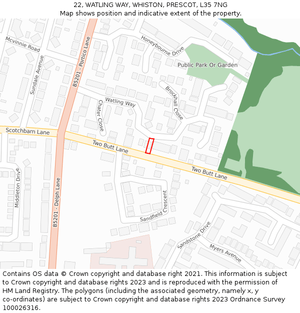22, WATLING WAY, WHISTON, PRESCOT, L35 7NG: Location map and indicative extent of plot