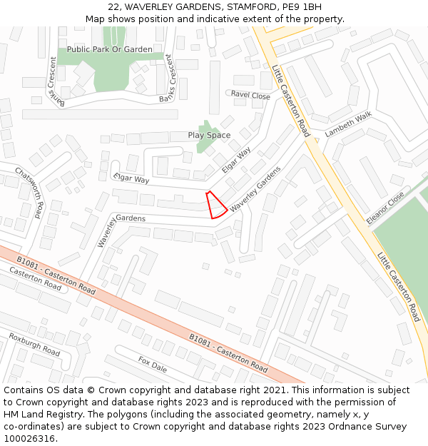 22, WAVERLEY GARDENS, STAMFORD, PE9 1BH: Location map and indicative extent of plot