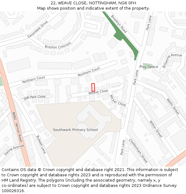 22, WEAVE CLOSE, NOTTINGHAM, NG6 0FH: Location map and indicative extent of plot