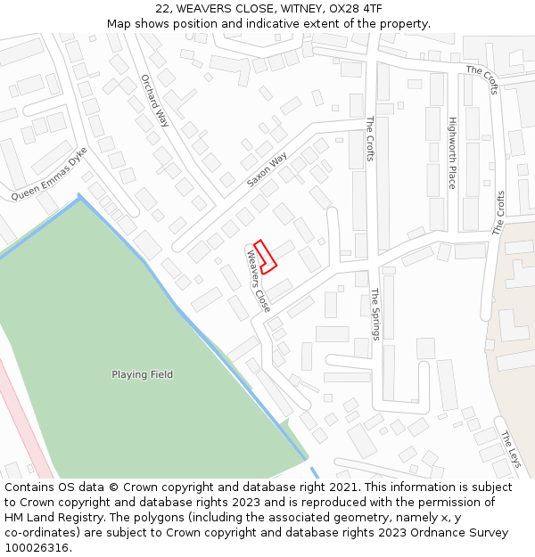 22, WEAVERS CLOSE, WITNEY, OX28 4TF: Location map and indicative extent of plot