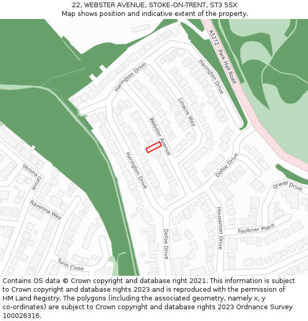 22, WEBSTER AVENUE, STOKE-ON-TRENT, ST3 5SX: Location map and indicative extent of plot
