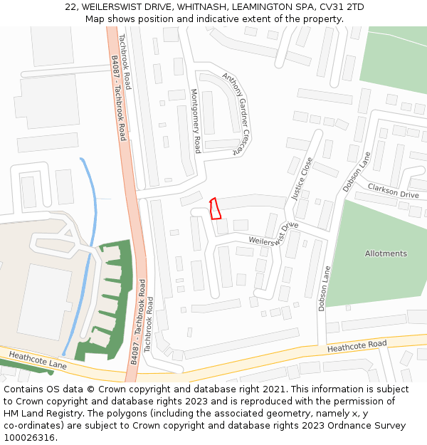 22, WEILERSWIST DRIVE, WHITNASH, LEAMINGTON SPA, CV31 2TD: Location map and indicative extent of plot