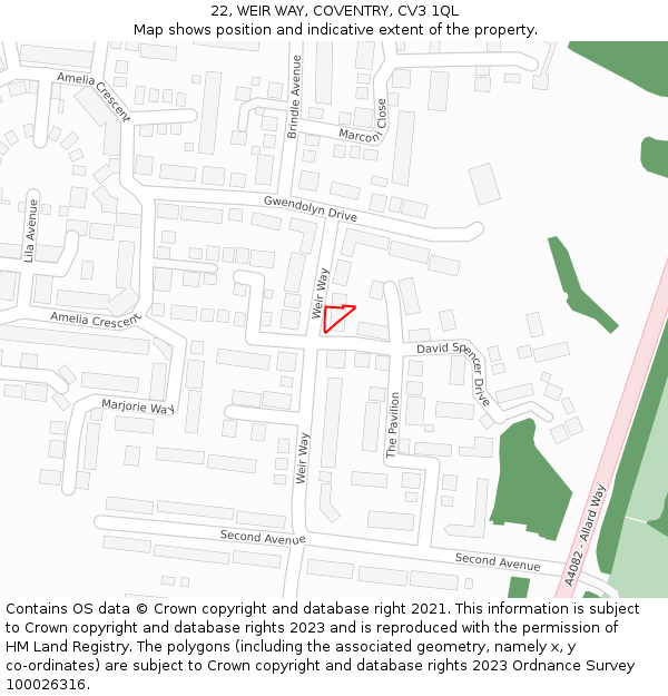 22, WEIR WAY, COVENTRY, CV3 1QL: Location map and indicative extent of plot