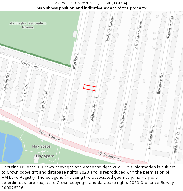 22, WELBECK AVENUE, HOVE, BN3 4JL: Location map and indicative extent of plot