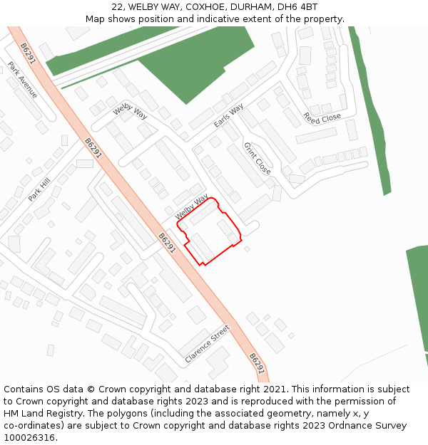 22, WELBY WAY, COXHOE, DURHAM, DH6 4BT: Location map and indicative extent of plot