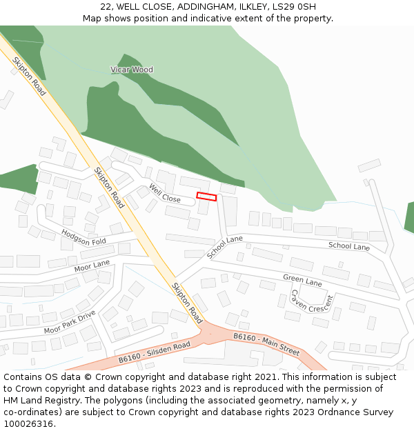 22, WELL CLOSE, ADDINGHAM, ILKLEY, LS29 0SH: Location map and indicative extent of plot