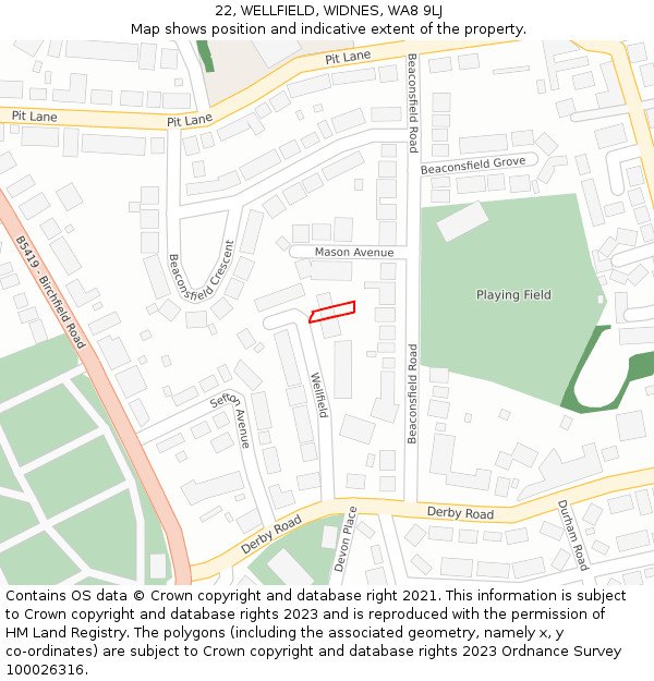 22, WELLFIELD, WIDNES, WA8 9LJ: Location map and indicative extent of plot