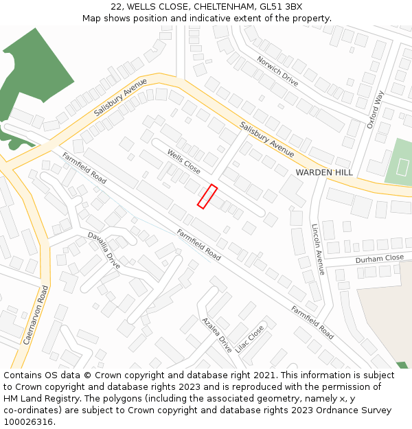 22, WELLS CLOSE, CHELTENHAM, GL51 3BX: Location map and indicative extent of plot