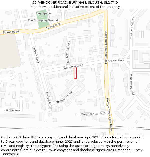 22, WENDOVER ROAD, BURNHAM, SLOUGH, SL1 7ND: Location map and indicative extent of plot