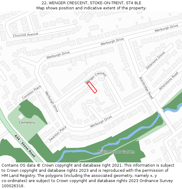 22, WENGER CRESCENT, STOKE-ON-TRENT, ST4 8LE: Location map and indicative extent of plot