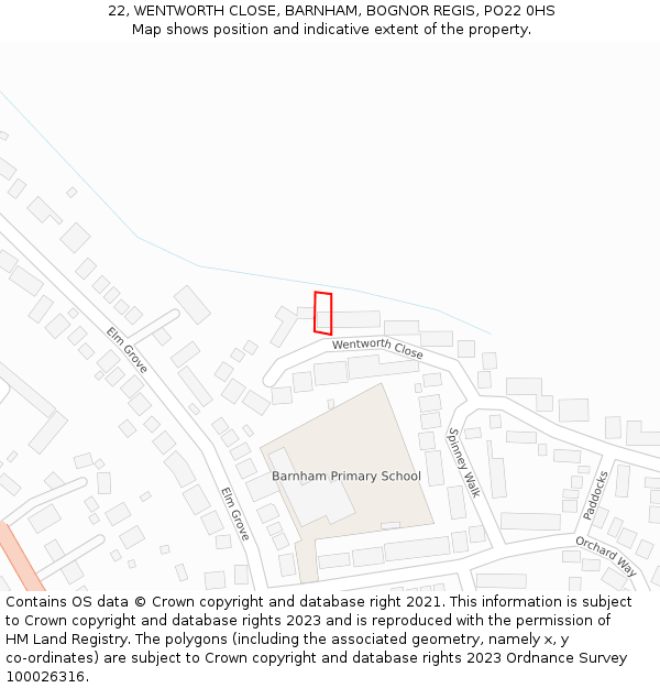 22, WENTWORTH CLOSE, BARNHAM, BOGNOR REGIS, PO22 0HS: Location map and indicative extent of plot