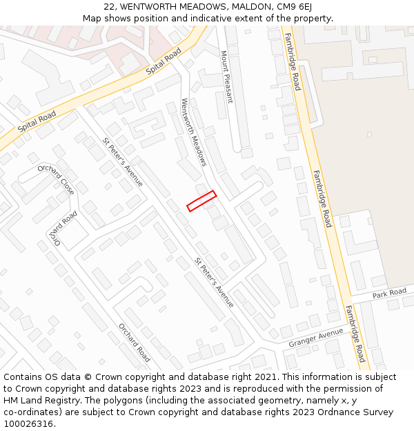 22, WENTWORTH MEADOWS, MALDON, CM9 6EJ: Location map and indicative extent of plot