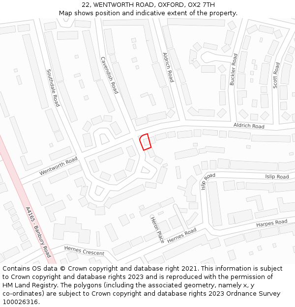 22, WENTWORTH ROAD, OXFORD, OX2 7TH: Location map and indicative extent of plot