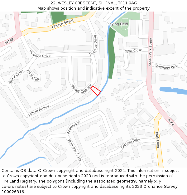 22, WESLEY CRESCENT, SHIFNAL, TF11 9AG: Location map and indicative extent of plot