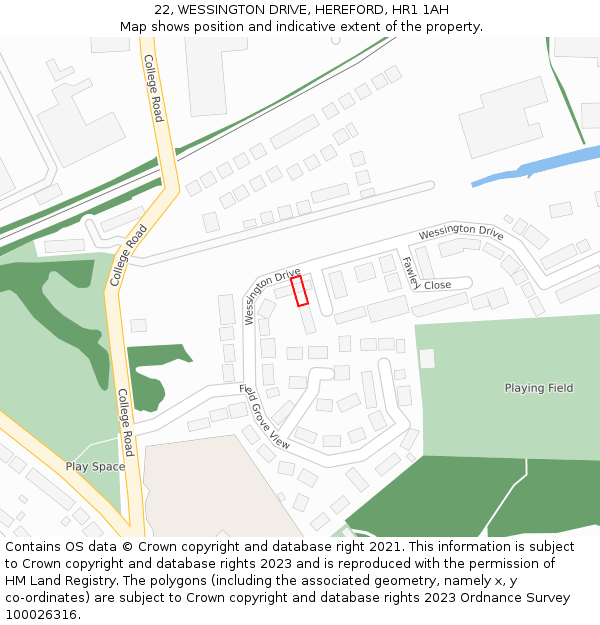 22, WESSINGTON DRIVE, HEREFORD, HR1 1AH: Location map and indicative extent of plot