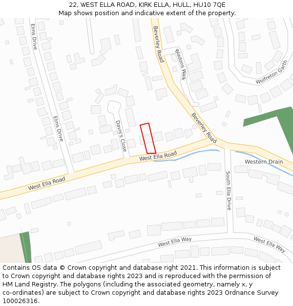 22, WEST ELLA ROAD, KIRK ELLA, HULL, HU10 7QE: Location map and indicative extent of plot