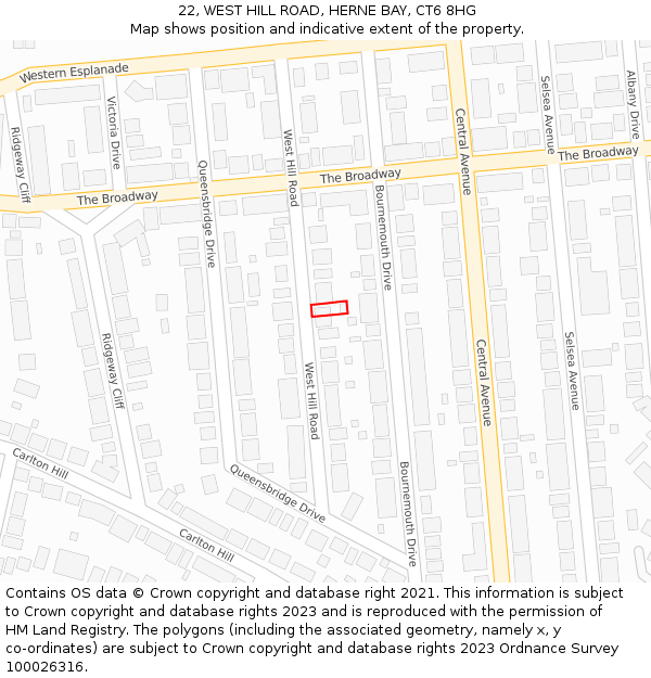 22, WEST HILL ROAD, HERNE BAY, CT6 8HG: Location map and indicative extent of plot