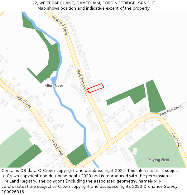 22, WEST PARK LANE, DAMERHAM, FORDINGBRIDGE, SP6 3HB: Location map and indicative extent of plot