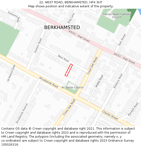 22, WEST ROAD, BERKHAMSTED, HP4 3HT: Location map and indicative extent of plot