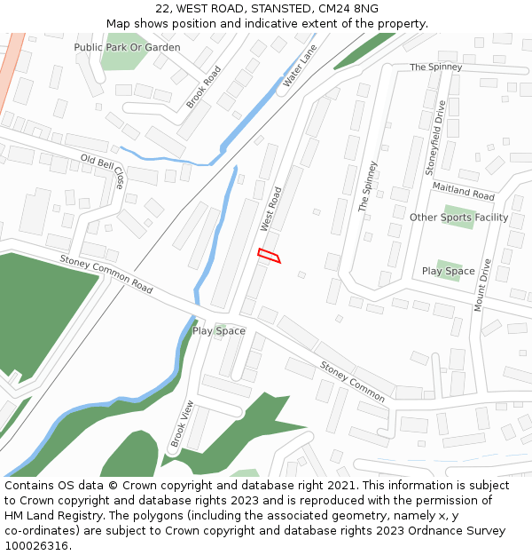 22, WEST ROAD, STANSTED, CM24 8NG: Location map and indicative extent of plot