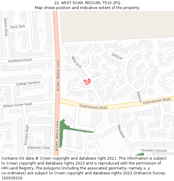 22, WEST SCAR, REDCAR, TS10 2PQ: Location map and indicative extent of plot