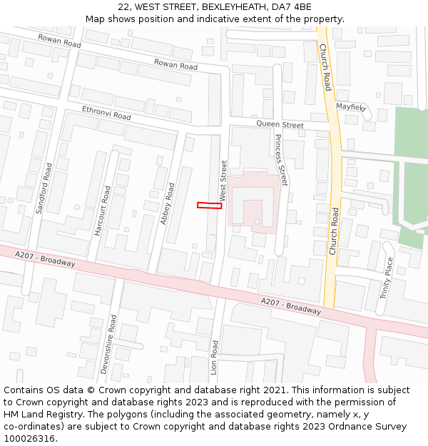 22, WEST STREET, BEXLEYHEATH, DA7 4BE: Location map and indicative extent of plot