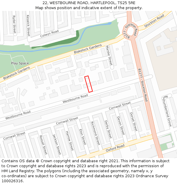 22, WESTBOURNE ROAD, HARTLEPOOL, TS25 5RE: Location map and indicative extent of plot