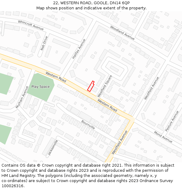 22, WESTERN ROAD, GOOLE, DN14 6QP: Location map and indicative extent of plot