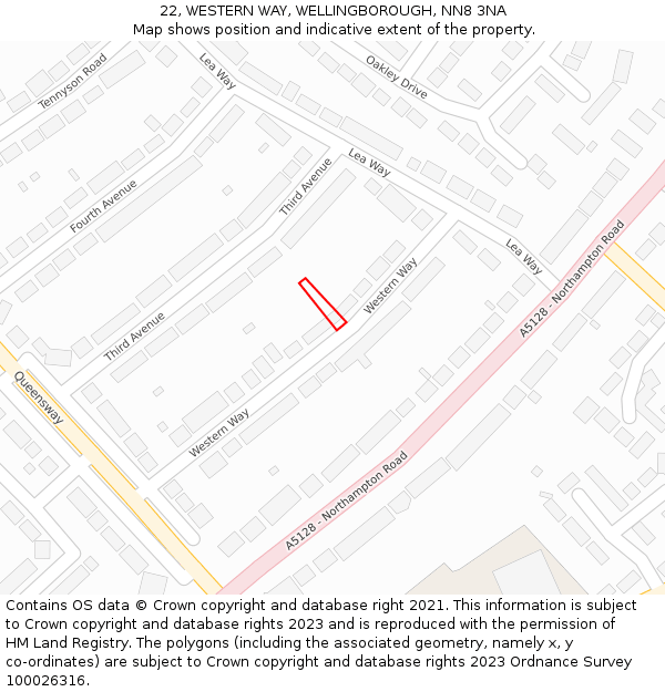 22, WESTERN WAY, WELLINGBOROUGH, NN8 3NA: Location map and indicative extent of plot