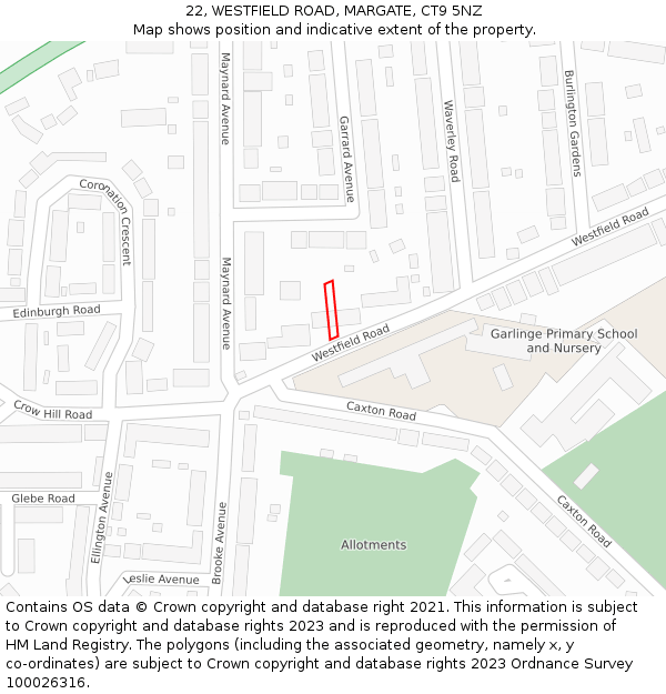 22, WESTFIELD ROAD, MARGATE, CT9 5NZ: Location map and indicative extent of plot