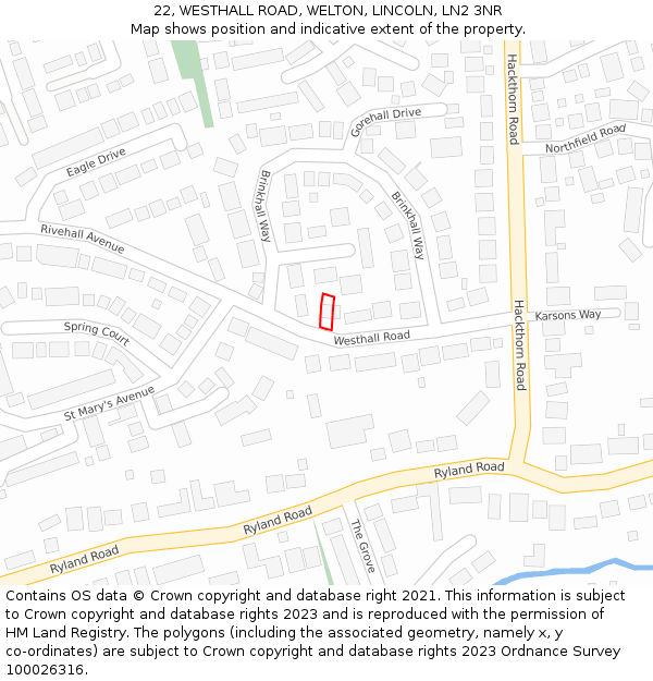 22, WESTHALL ROAD, WELTON, LINCOLN, LN2 3NR: Location map and indicative extent of plot