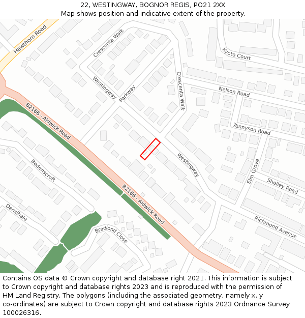 22, WESTINGWAY, BOGNOR REGIS, PO21 2XX: Location map and indicative extent of plot