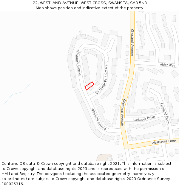 22, WESTLAND AVENUE, WEST CROSS, SWANSEA, SA3 5NR: Location map and indicative extent of plot