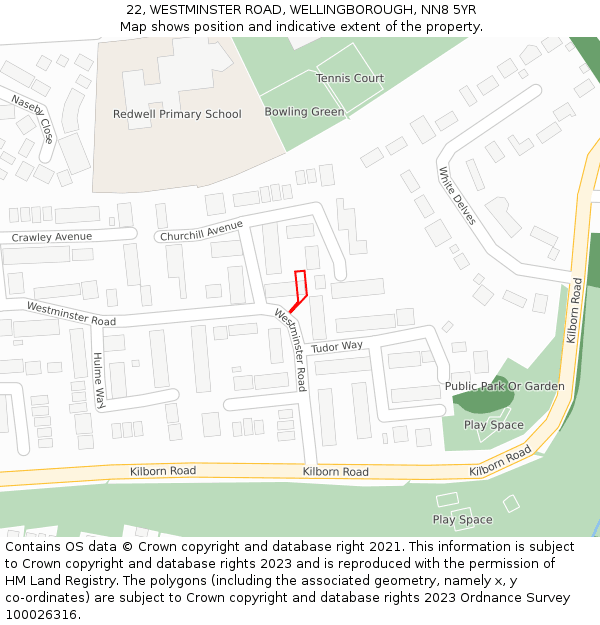 22, WESTMINSTER ROAD, WELLINGBOROUGH, NN8 5YR: Location map and indicative extent of plot