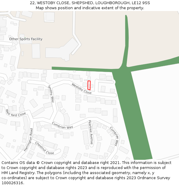 22, WESTOBY CLOSE, SHEPSHED, LOUGHBOROUGH, LE12 9SS: Location map and indicative extent of plot