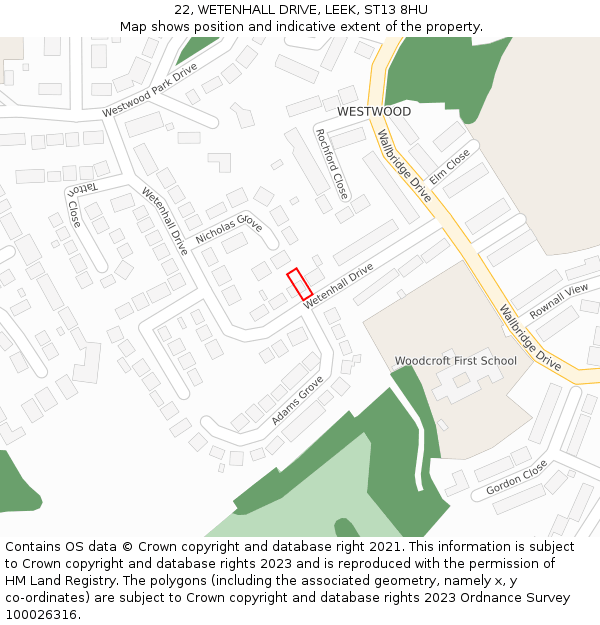 22, WETENHALL DRIVE, LEEK, ST13 8HU: Location map and indicative extent of plot