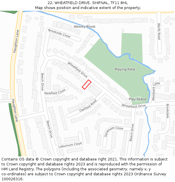 22, WHEATFIELD DRIVE, SHIFNAL, TF11 8HL: Location map and indicative extent of plot